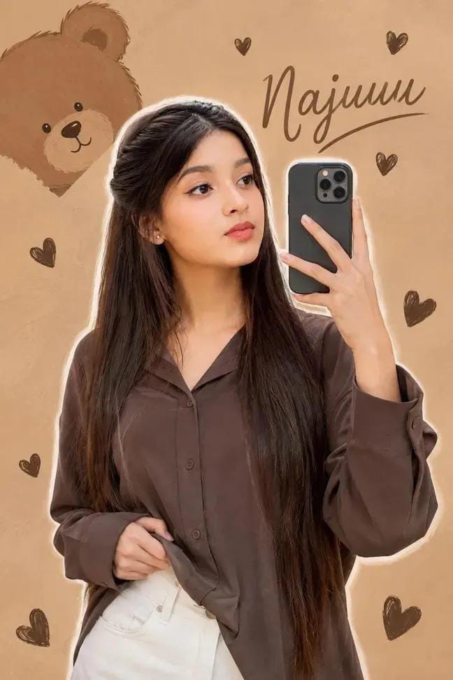 A young girl realistic face taking a mirror s...