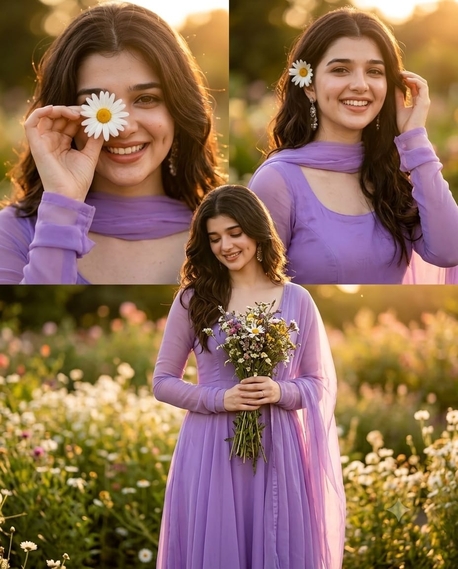 A multi-layered collage of a young woman set ...