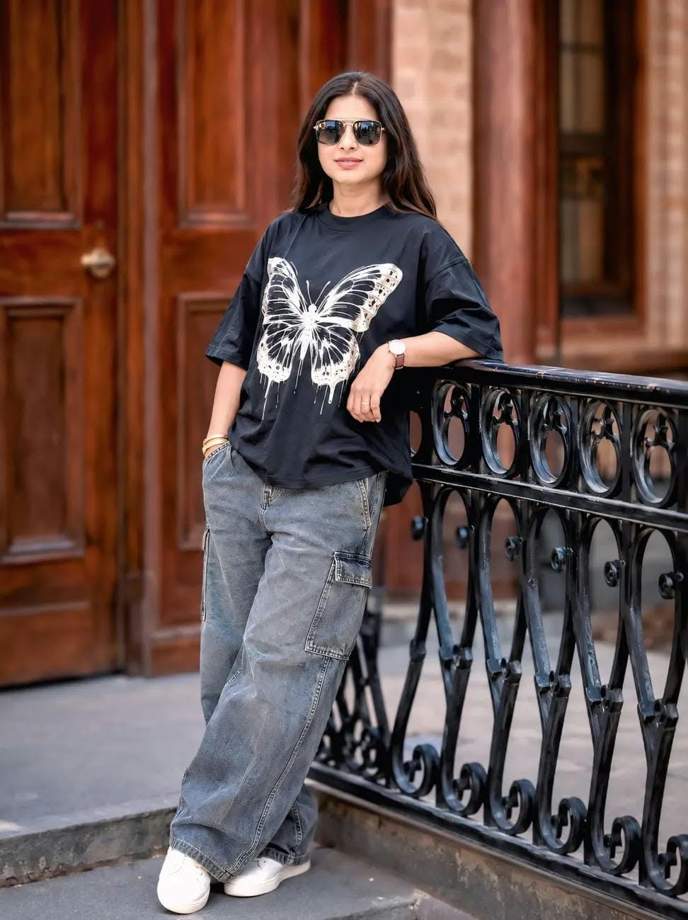 27 stylish young woman with long wavy black h...
