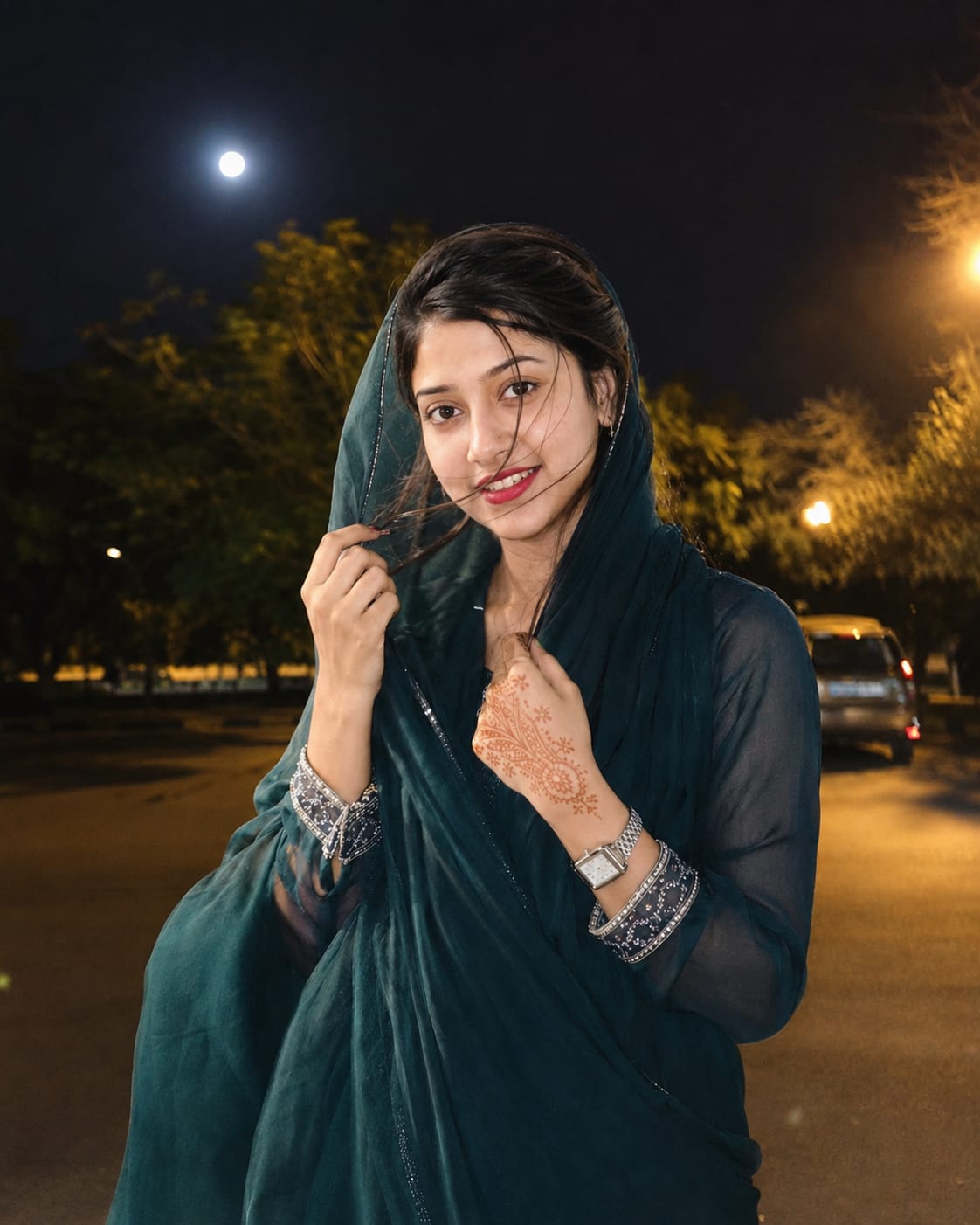 Generate a realistic candid night photograph ...