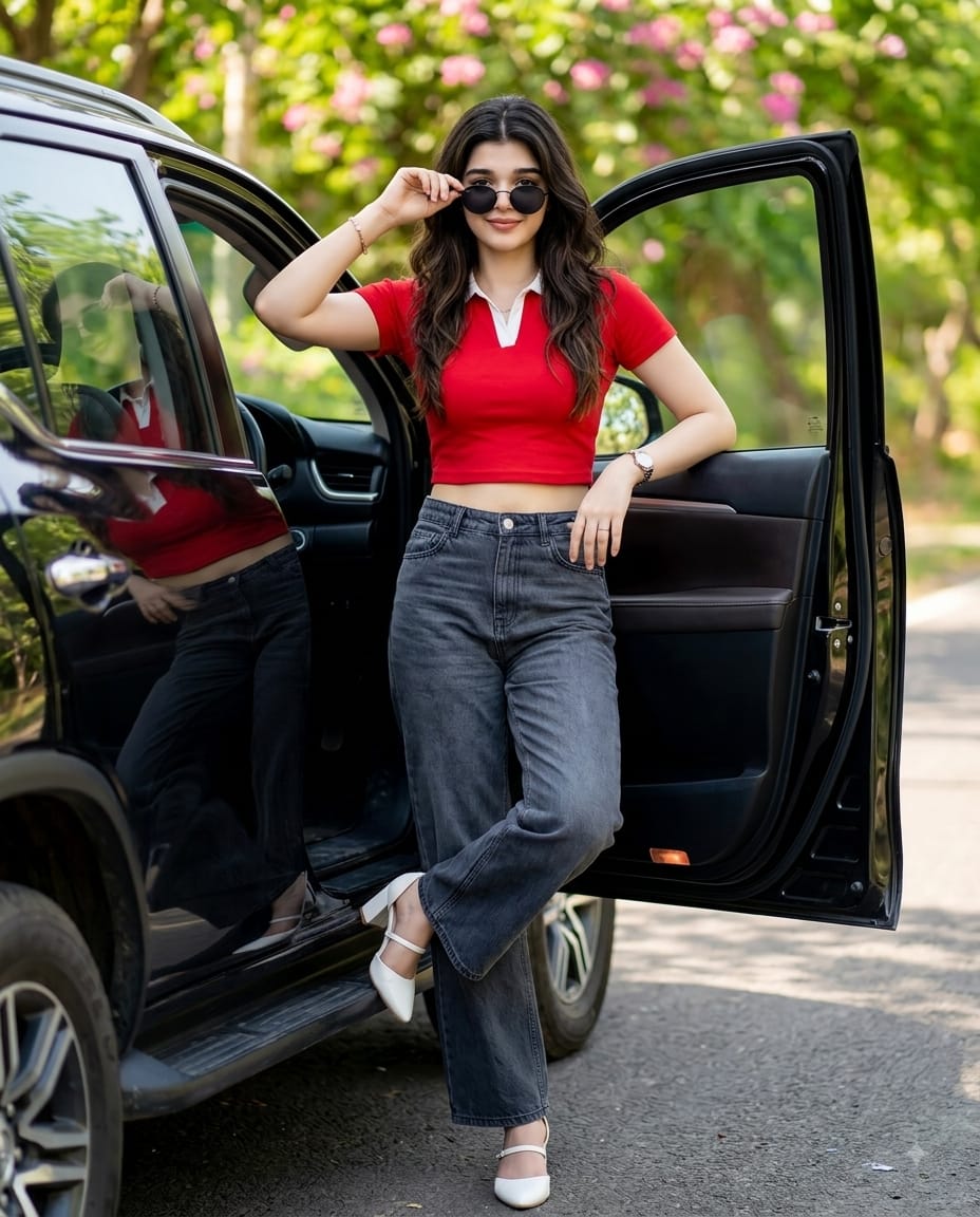 Full-body portrait of a young woman posing ca...